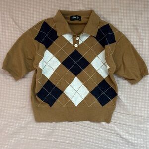 Cider Brown and White Argyle Polo Top